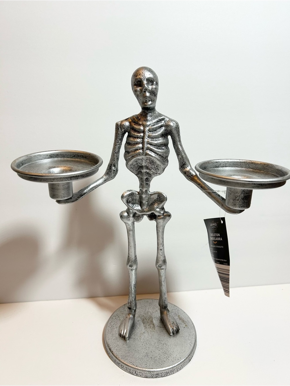 Metal Silver Tone Skeleton Dual Candle Holder candelabra - Picture 2 of 4